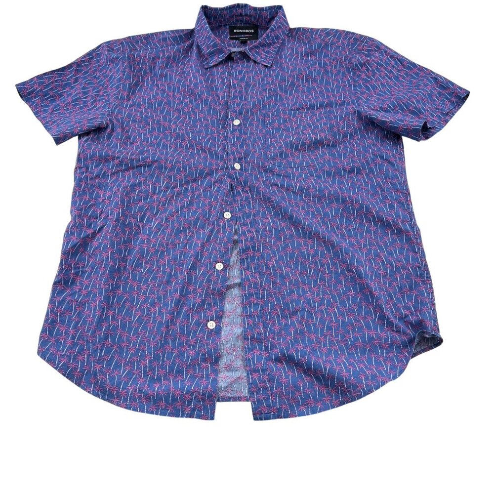 Bonobos Mens Standard Fit‎ Palm Tree Print Short Sleeve Shirt M Cotton